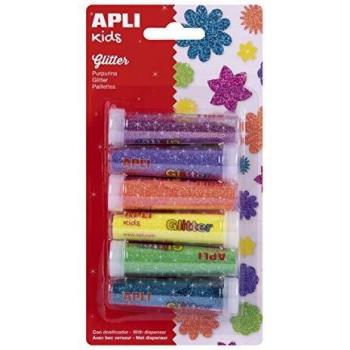 APLI Kids 17609 - Purpurina en polvo brillante, ideal para disfraces y manualidades - 6 botes