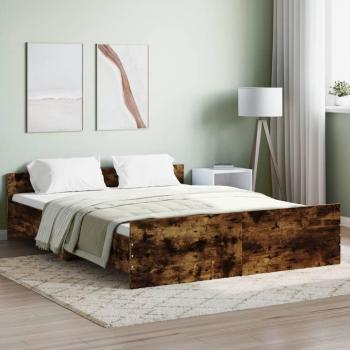 Cama con cabecero y piecero en roble ahumado 150x200 cm