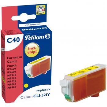 Cartucho de tinta Pelikan C40 amarillo compatible con Canon CLI-521Y para impresoras PIXMA iP4700, MP540, MP550, MP560, MP620, MP630, MP640, MP980, MP990,