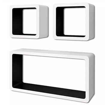 vidaXL 3 estanterías cúbicas material MDF blanco/negro suspendidas libros/DVD