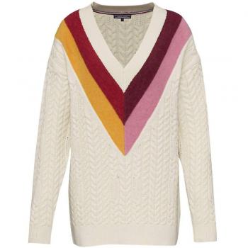TOMMY HILFIGER Donna - Pullover color block con scollo a V - Taglia M