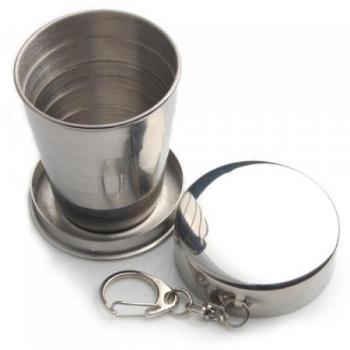 SODIAL(R) Vaso plegable plegadizo para senderismo camping viajes de acero inoxidable con un clip de langosta, ya sea en su lazo de cinturon, mochila o chaqueta