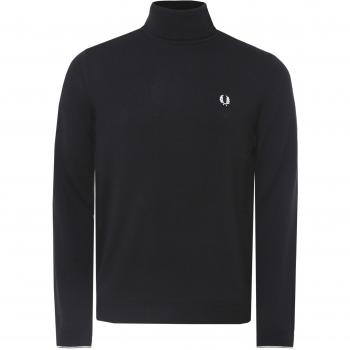 Fred Perry Hombres Rodillo de Lana de Merino Puente de Cuello Negro M