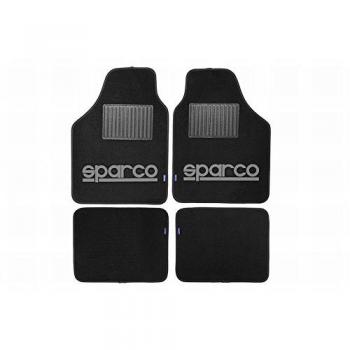 Sparco SPC1902 Juego de Alfombra moqueta Color Negro con Logo Gris con talonera Universal