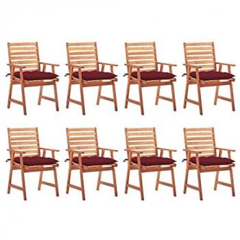Sillas comedor de jardín y cojines 8 uds madera maciza acacia
