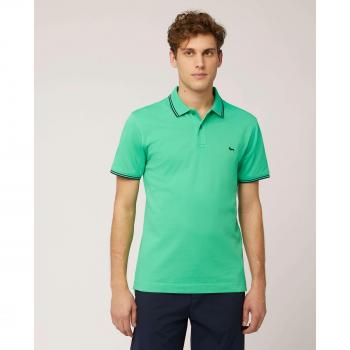 Harmont & Blaine Chic Green Cotton Polo with Contrast Detailing - S, Male, Narrow Fit, Short Sleeve, Contrast Embroidery