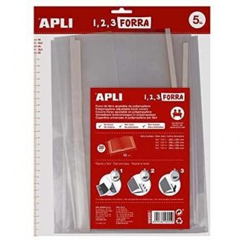 APLI 16955 - Forro de libros con solapa ajustable de polipropileno. Medida 28 x 53 cm, 75 µ. Pack de 5 u.
