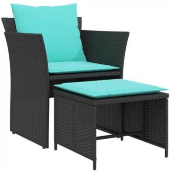 Sillón de jardín con reposapiés ratán sintético negro