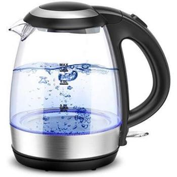 Cocoda Hervidor Agua Electrico 1.2L, 2200W Calentamiento Rápido, Luz LED, Tetera Eléctrica Vidrio Inalámbrica sin BPA, Apagado Automático y Protección para Hervir y Secar, Filtro Acero Inoxidable