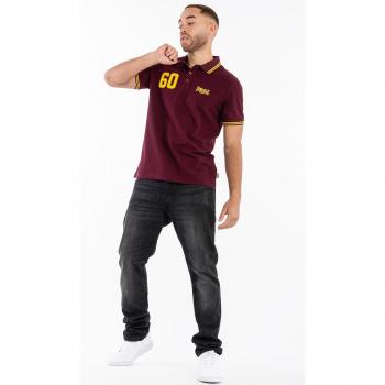 Lonsdale London Hellister Polo Shirt - Burgundy, Short Sleeve, Oxblood/Yellow, Size XL, Male
