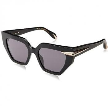 Roberto Cavalli Women's Shiny Black Acetate Sunglasses with Gold Details, 54mm, CAT3