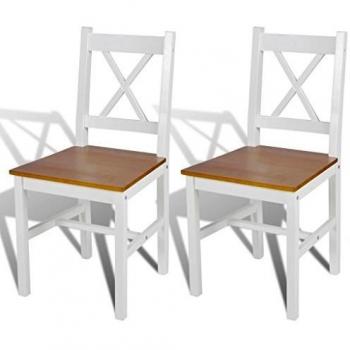 Set of 2 Pinewood Brown and White Dining Chairs