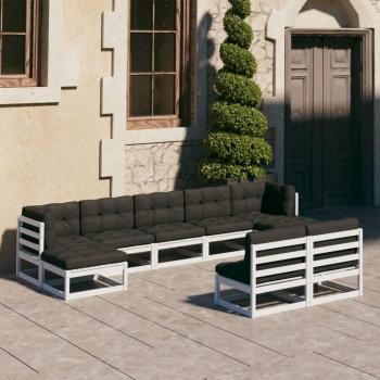vidaXL Set de Muebles de Jardín 9 pzas con Cojines Blanco Madera Maciza Pino