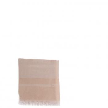 Elisabetta Franchi Beige Logo Scarf, Cream Lurex Scarf with Diagonal Stripes, Size: ONE SIZE