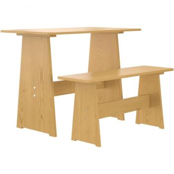 Mesa de comedor con banco REINE de madera maciza de pino en color marrón miel