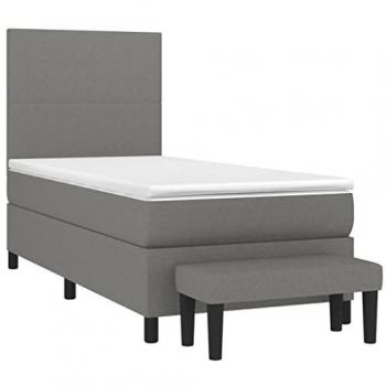 Cama box spring con colchón viscoelástico de espuma, protector, muelles ensacados, adaptable, acolchado reversible, tela gris oscuro 80x200 cm
