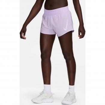 Nike - Short de mujer One Swoosh Nike Dri-FIT con malla interior de talle medio, 8 cm de largo, color morado (M EU 40-42)