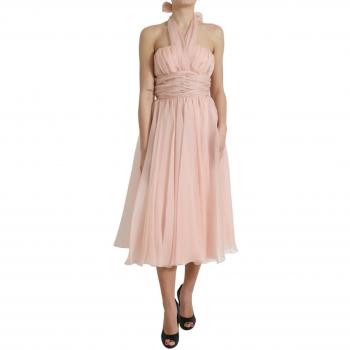 Dolce & Gabbana Pink Silk Chiffon Halter A-line Pleated Midi Dress - IT38 | XS