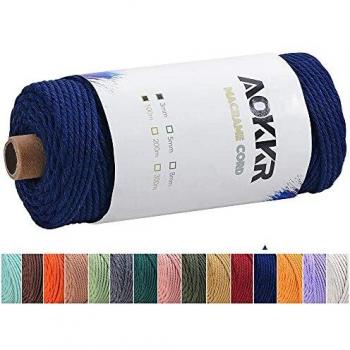 Hilo macramé, AOKKR 3mm x 100m Macrame Cuerda de Algodon Suave de 4 Hilos, Usado para Tapices Macramé, Macrame Cortinas, Macramé Colgador de Plantas, Decoración Bohemia Colores, Armada