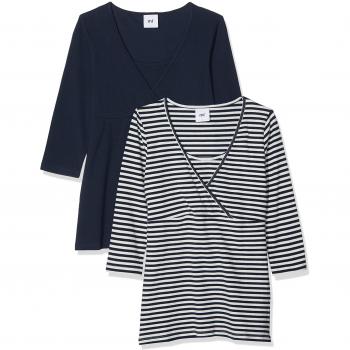 MAMALICIOUS Mllou Org. Tess Mix 3/4 Top 2pack Nf O, Camisa Manga Larga para Mujer, Pack: Snow White W/Navy Blazer, 42