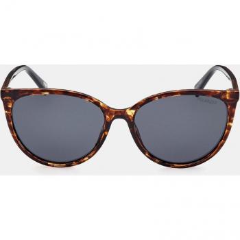 Skechers Women's Round Havana Polarized Sunglasses with Grey Lenses, 56 MM