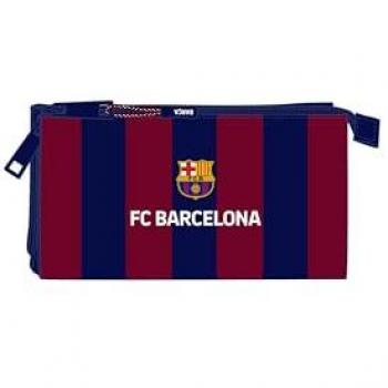 Portatodo Triple F.C. Barcelona Safta 22x12x3 cm, Estuche Infantil, Color Azul Marino y Granate, Cómodo y Versátil, Calidad y Resistencia