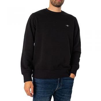 Sudadera Gant Reg Shield Cuello Redondo Negra para Hombre - Talla S, Algodón, Casual
