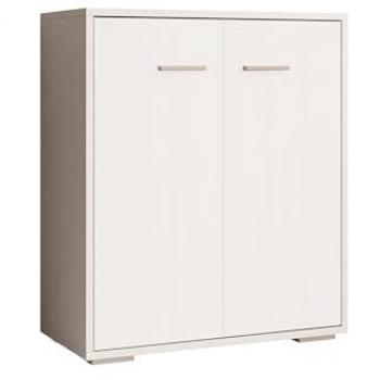 Aparador de salón modelo Lander, 60x71x30cm, color Blanco Mate, con 2 puertas y tiradores metálicos
