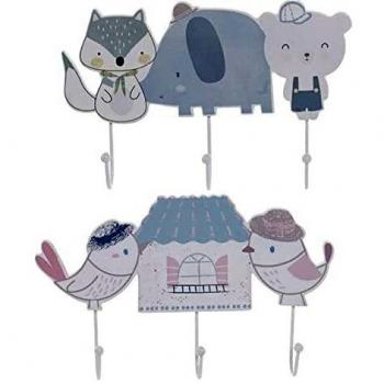 Dekodonia Perchero de Pared Infantil Metal Madera MDF, 2 Piezas