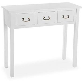 Mueble Recibidor Estrecho Versa Niza, Mesa Consola con 3 cajones, Medidas (Al x L x An) 80 x 35 x 90 cm, Madera, Color Blanco