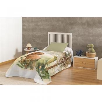 Colcha Boutí Infantil Karamelo Estampada Digital Ligera y Transpirable con Fundas de Almohada Incluidas - Diseños de Dinosaurios