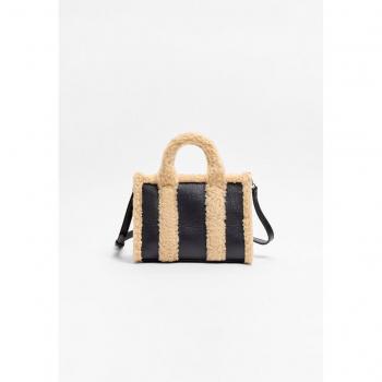 Stradivarius Black Faux Shearling Lined Double-Face Tote Bag OS