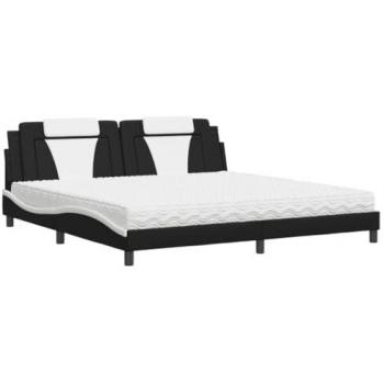 Cama con colchón de cuero sintético negro y blanco 200x200 cm