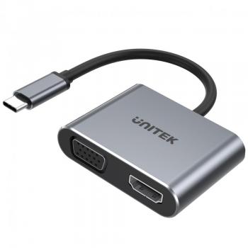 Adaptador USB-C 4 en 1 Unitek con Pantalla Dual y Carga 100W PD