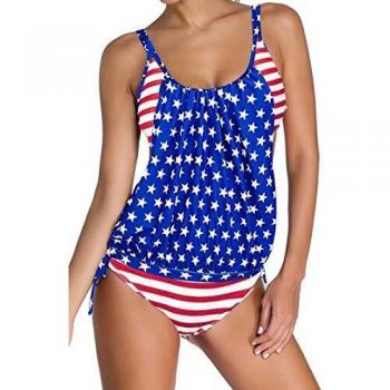 Ocean Plus Mujer Tankini de Malla Acolchada y Colorida con Calzoncillos Bikini Conjunto de Rayas Traje de Baño de Dos Piezas Ropa de Playa