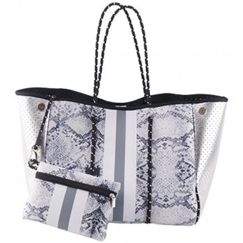 Neoprene Tote Bag - Harper with Zipper Pouch - Snake Stripe