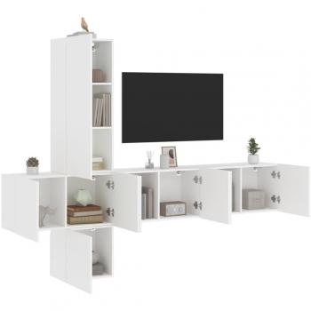 Mueble de TV de Pared 5 Piezas Blanco Madera de Ingeniería