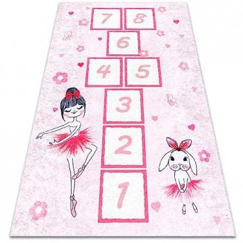 Alfombra Lavable Junior Antideslizante Rayuela Bailarina Rosado 140x190 cm