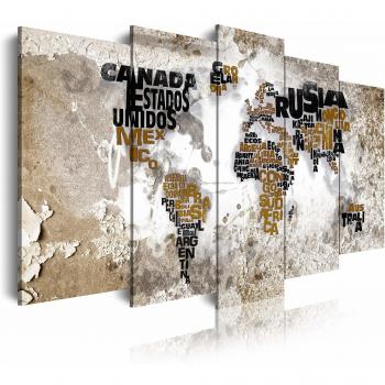DekoArte 448 - Cuadros Modernos Impresión de Imagen Artística Digitalizada | Lienzo Decorativo para Tu Salón o Dormitorio | Estilo Mapamundi Mapa del Mundo con Nombres de Países | 5 Piezas 150x80cm