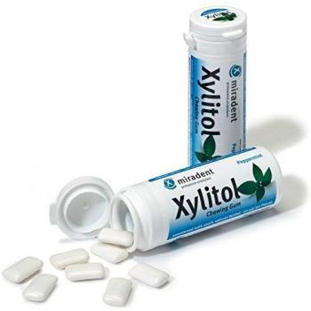 Miradent Xylitol Goma de mascar chicles dentales 30 piezas lata menta