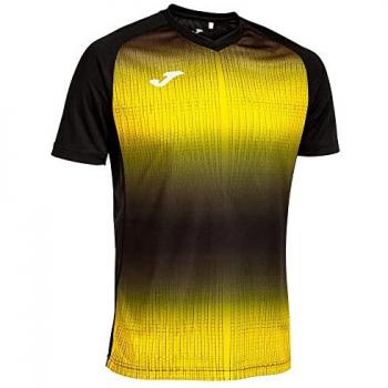 Camiseta de fútbol Joma Tiger V manga corta para hombre y niño, color negro con amarillo