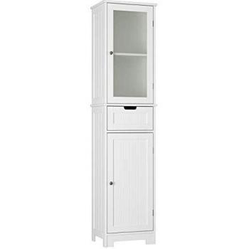 HOMECHO Armario Alto para Baño Mueble Columna de Baño con 2 Puertas y 1 Cajón Blanco 40 x 30 x 170 cm