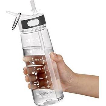 GHONLZIN Botella de Agua Deportiva, 800ML Water Bottle, Botella Agua sin BPA Reutilizable Botellas de Agua para Lavavajillas con Marcador de Tiempo para Athletic, Gimnasio, Oficina