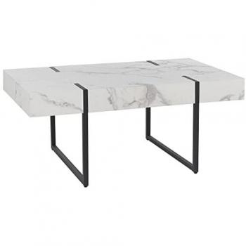 Mesa de Centro Moderna Blanca con Efecto Mármol y Patas de Metal Negras 100 x 60 cm