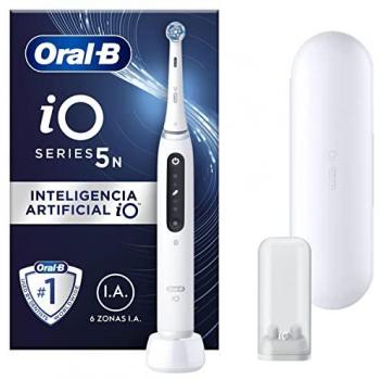 Oral-B iO Series 5N Cepillo de Dientes Eléctrico Blanco con Mango Recargable, 1 Cabezal y Estuche de Viaje, Diseñado por Braun