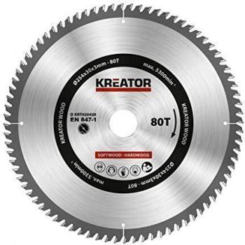 Disco de sierra circular para madera 254 mm, 80 dientes, grosor de 3.0 mm, diámetro del agujero de 30 mm - Kreator