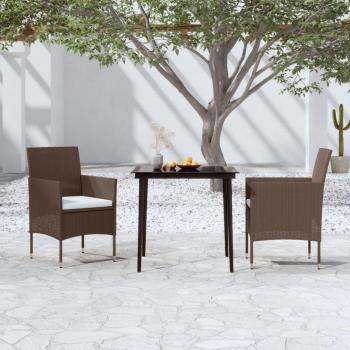 3-Piece Brown and Black Garden Dining Set with Cushions
