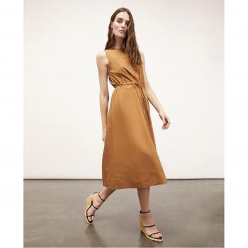Motivi - Vestido Midi de Algodón con Detalle de Jareta y Cintura Ajustable