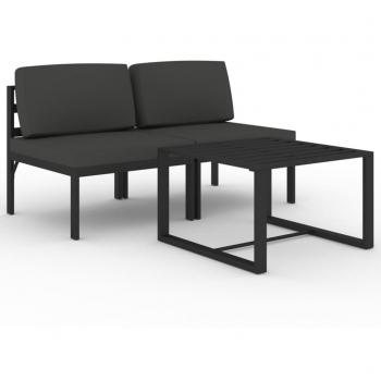 3-Piece Anthracite Aluminum Garden Lounge Set with Cushions