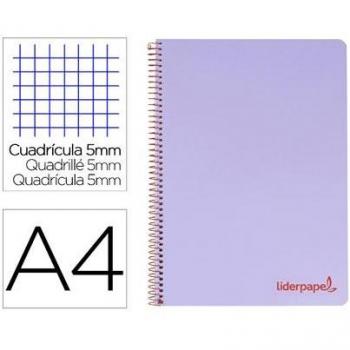 Cuaderno espiral Liderpapel A4 Micro Wonder tapa plástico 120 hojas 90 g/m² cuadrícula 5 mm con margen 5 bandas índice y 4 talad